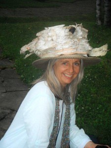 Christin Coy in her found art Adirondack hat, PleinAir Invitational
