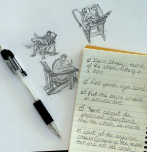 L Kennedy, How to Draw an Adirondack Chair art lesson, pencil