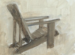 L Kennedy, acrylic on canvas, 4"x5". Adirondack chair study