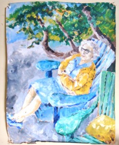 Lillian Kennedy, Grandma in an Adiriondack chair, 1972 Oil on paper, 18x24