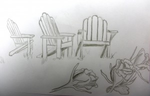 Cat's drawing of roses and Chairs (combining lessons 9 and 26)