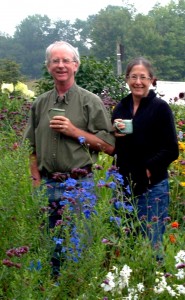 David and Cindy Proudfoot having a coffee during a morning check of the gardens.