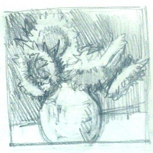 Lillian Kennedy  Pencil drawing of sunflowers.