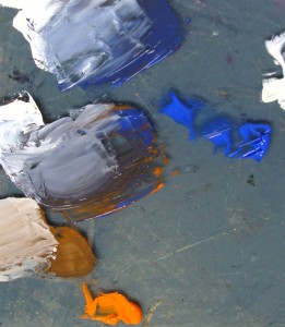 cadmium orange and cobalt blue mixed for grey.  Lillian Kennedy Weekly Art Lesson