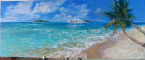 Lillian Kennedy acrylic Caribbean painting commission in progress