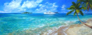 Tabago Cays, Lillian Kennedy, acrylic painting commission, Caribbean Islands