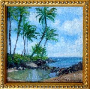 Palm tree painting, acrylic, Lillian Kennedy 5"x5"