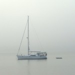 sailboat in mist -  Lake Champlain, Vt - L kennedy photo